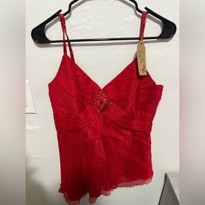 Spenser Jeremy Vibrant Red silk vintage Y2K nwt halter beaded top